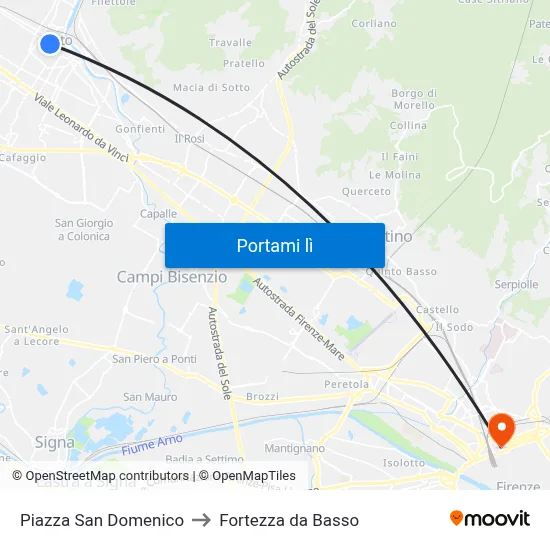 Piazza San Domenico to Fortezza da Basso map