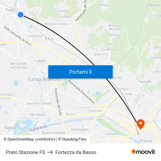Prato Stazione FS to Fortezza da Basso map