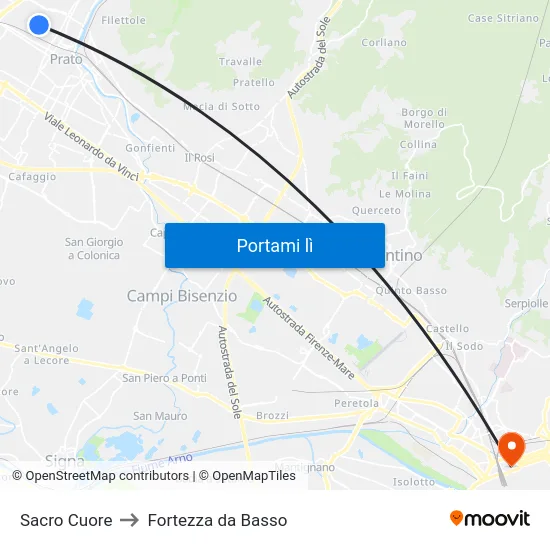Sacro Cuore to Fortezza da Basso map