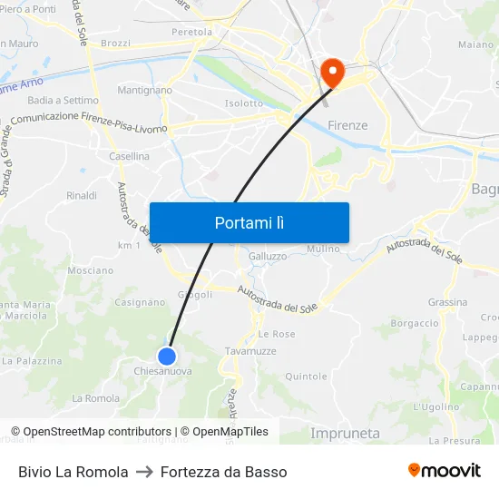 Bivio La Romola to Fortezza da Basso map