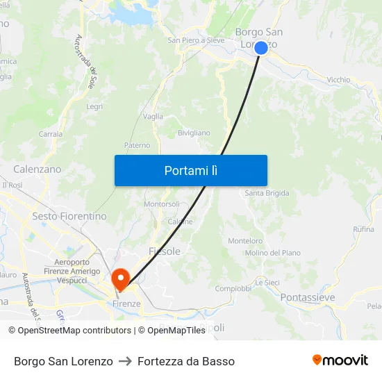 Borgo San Lorenzo to Fortezza da Basso map