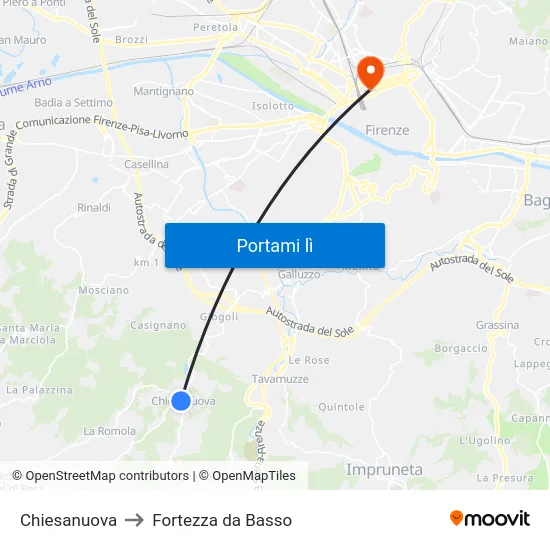 Chiesanuova to Fortezza da Basso map