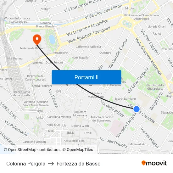 Colonna Pergola to Fortezza da Basso map