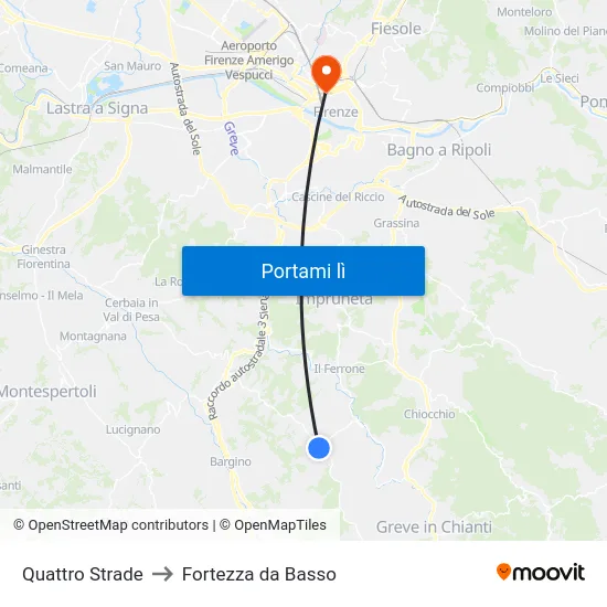 Quattro Strade to Fortezza da Basso map