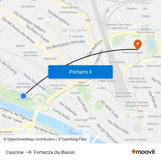 Cascine to Fortezza da Basso map