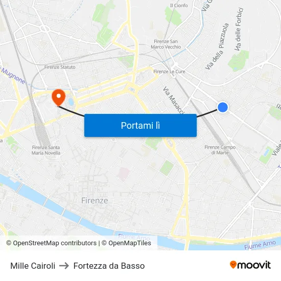 Mille Cairoli to Fortezza da Basso map