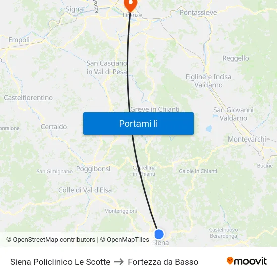 Siena Policlinico Le Scotte to Fortezza da Basso map