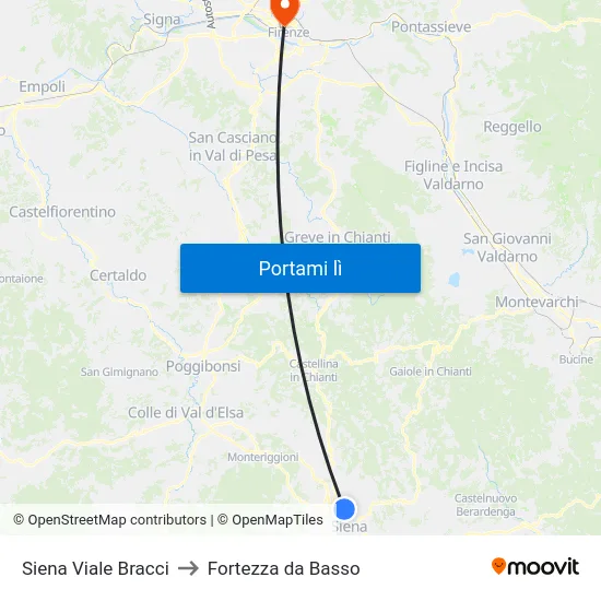 Siena Viale Bracci to Fortezza da Basso map