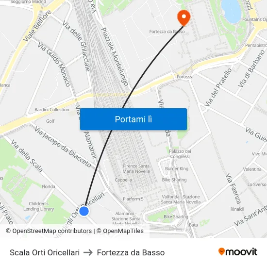 Scala Orti Oricellari to Fortezza da Basso map