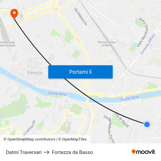 Datini Traversari to Fortezza da Basso map