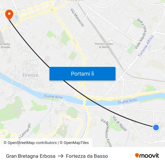 Gran Bretagna Erbosa to Fortezza da Basso map