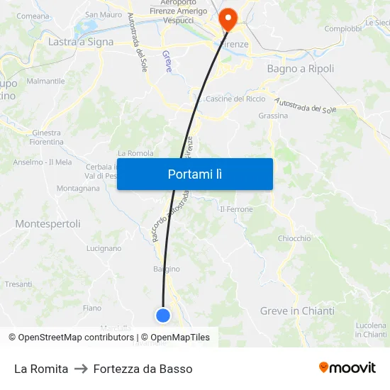 La Romita to Fortezza da Basso map