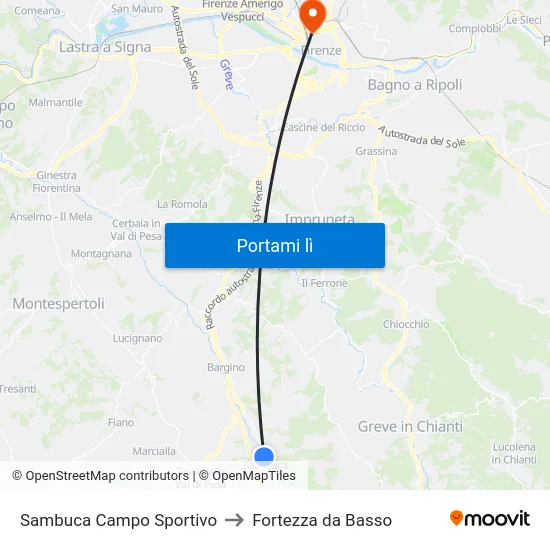 Sambuca Campo Sportivo to Fortezza da Basso map