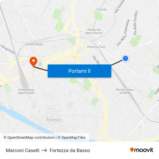 Marconi Caselli to Fortezza da Basso map