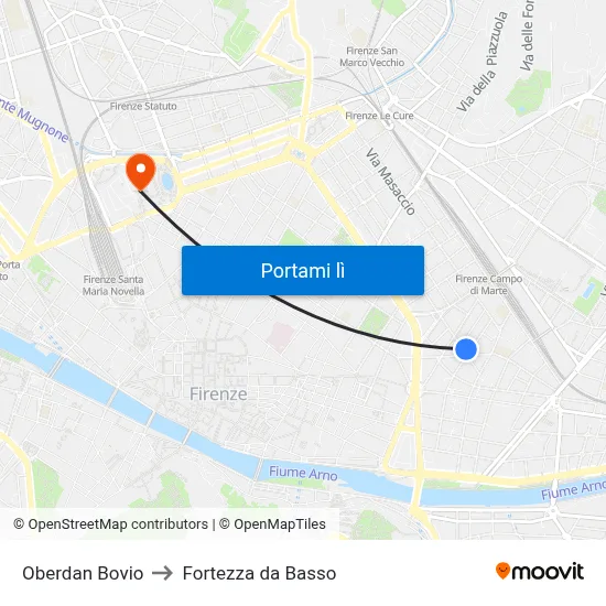 Oberdan Bovio to Fortezza da Basso map