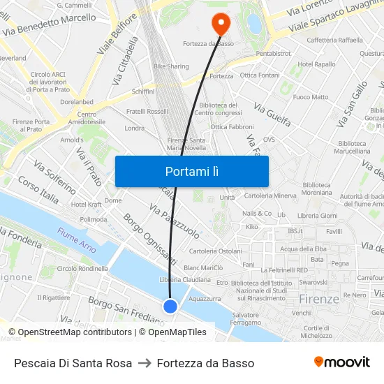 Pescaia Di Santa Rosa to Fortezza da Basso map