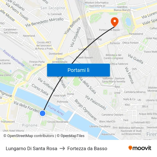 Lungarno Di Santa Rosa to Fortezza da Basso map