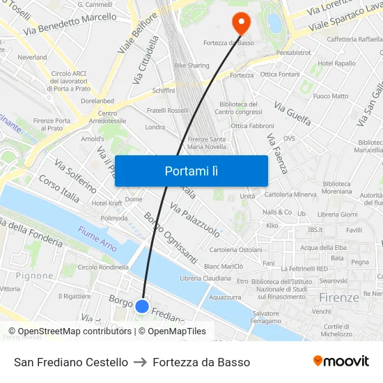 San Frediano Cestello to Fortezza da Basso map