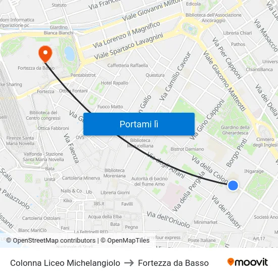 Colonna Liceo Michelangiolo to Fortezza da Basso map