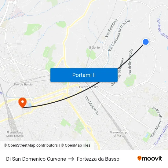 Di San Domenico Curvone to Fortezza da Basso map