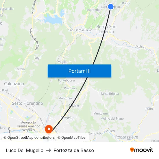 Luco Del Mugello to Fortezza da Basso map