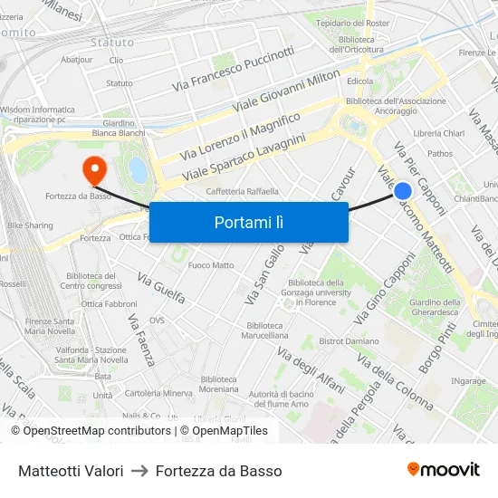 Matteotti Valori to Fortezza da Basso map