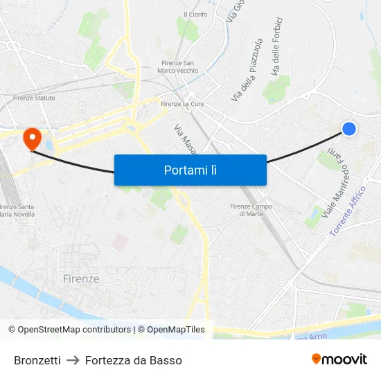 Bronzetti to Fortezza da Basso map