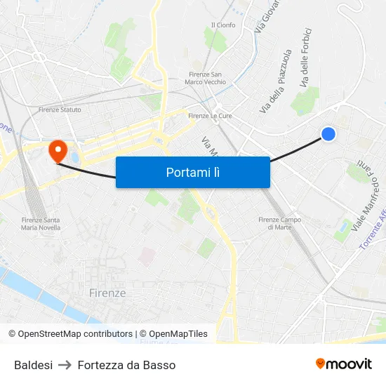 Baldesi to Fortezza da Basso map