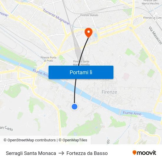 Serragli Santa Monaca to Fortezza da Basso map