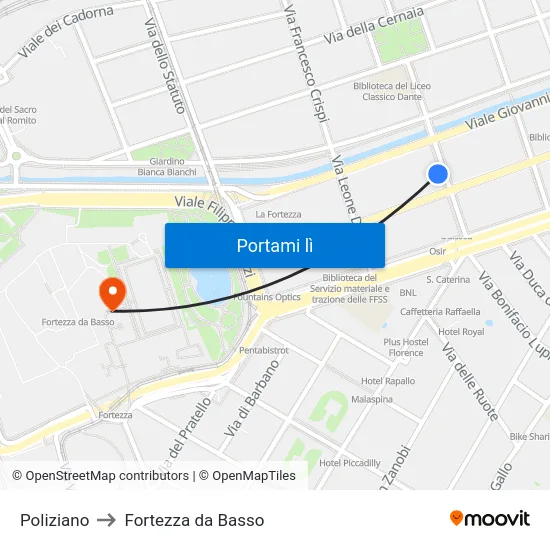 Poliziano to Fortezza da Basso map