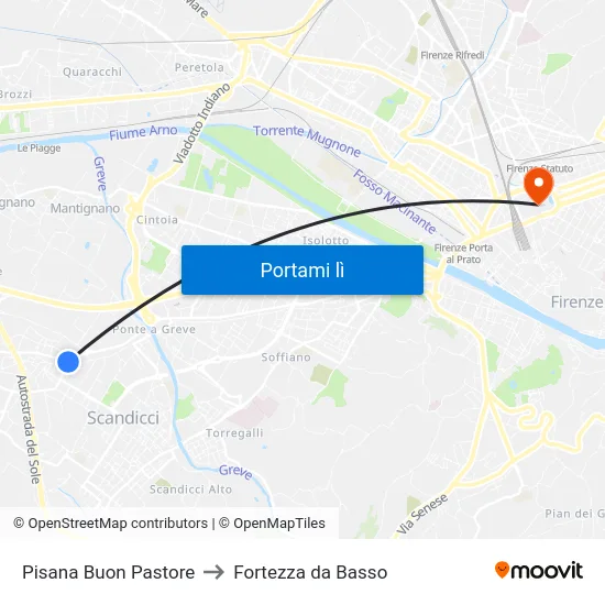 Pisana Buon Pastore to Fortezza da Basso map
