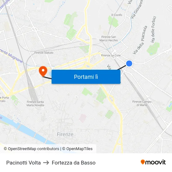 Pacinotti Volta to Fortezza da Basso map