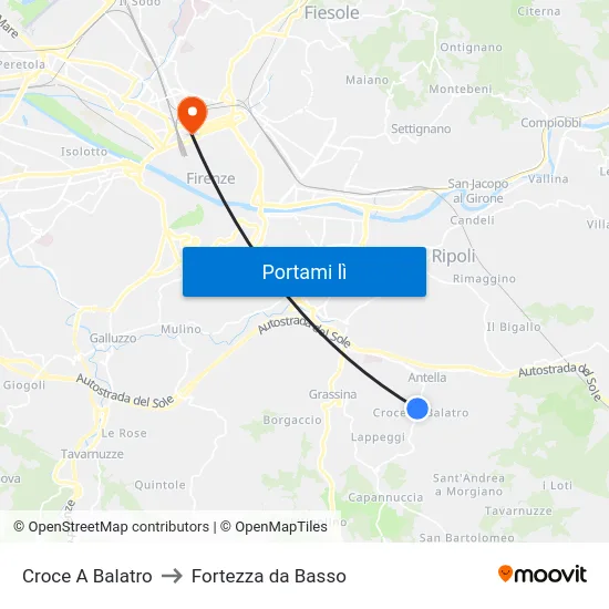 Croce A Balatro to Fortezza da Basso map