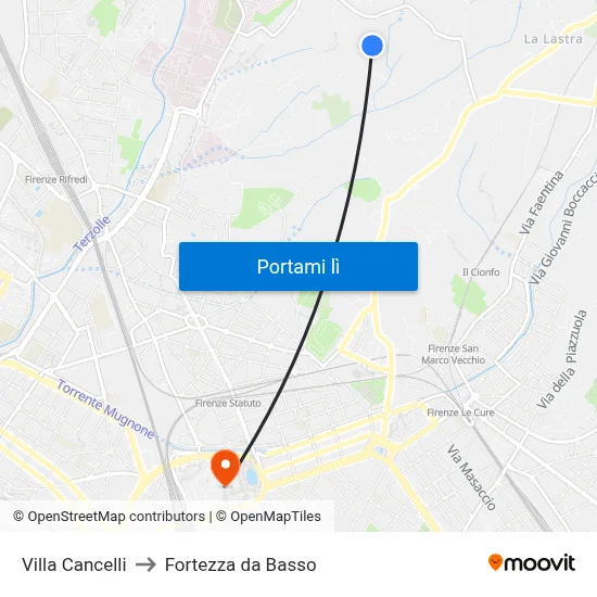 Villa Cancelli to Fortezza da Basso map