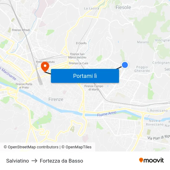 Salviatino to Fortezza da Basso map