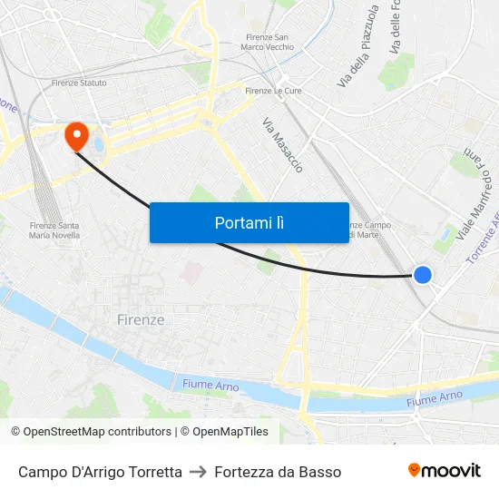 Campo D'Arrigo Torretta to Fortezza da Basso map