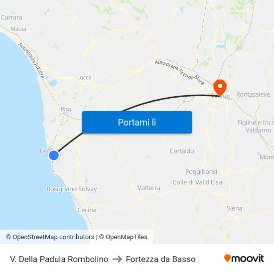 V. Della Padula Rombolino to Fortezza da Basso map