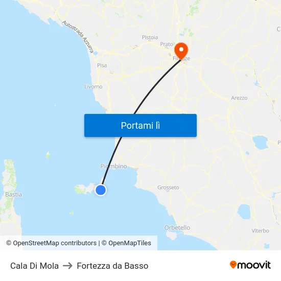 Cala Di Mola to Fortezza da Basso map