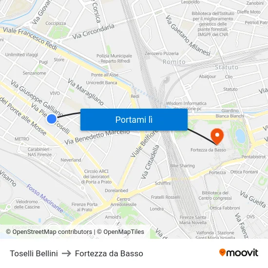 Toselli Bellini to Fortezza da Basso map