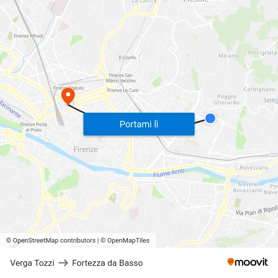 Verga Tozzi to Fortezza da Basso map
