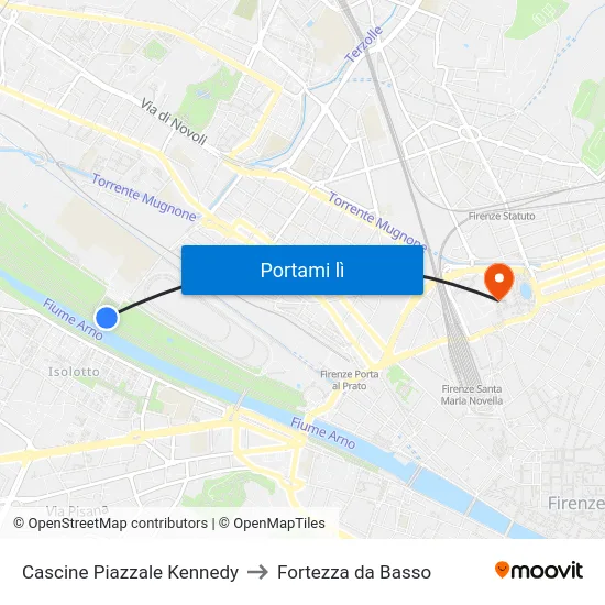 Cascine Piazzale Kennedy to Fortezza da Basso map