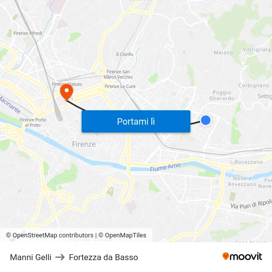 Manni Gelli to Fortezza da Basso map