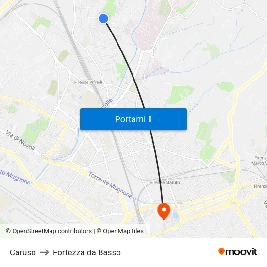 Caruso to Fortezza da Basso map