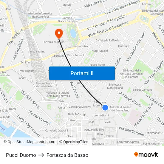 Pucci Duomo to Fortezza da Basso map