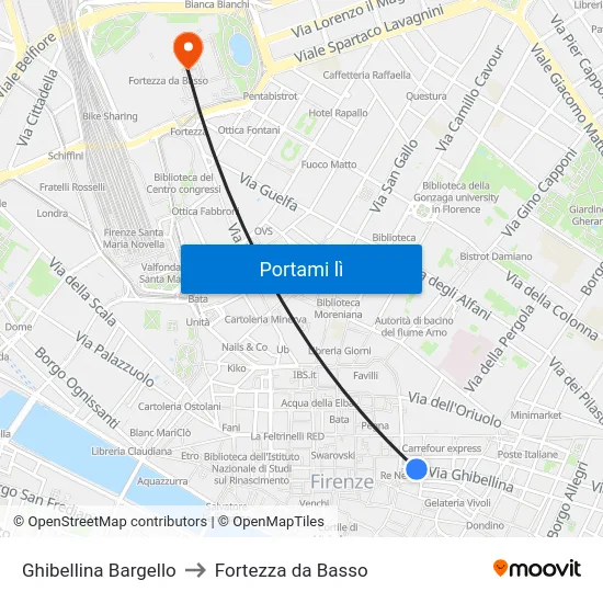 Ghibellina Bargello to Fortezza da Basso map