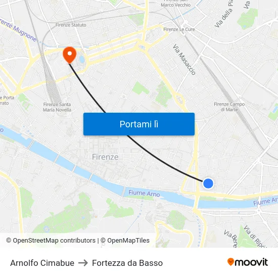 Arnolfo Cimabue to Fortezza da Basso map