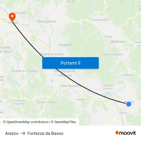Arezzo to Fortezza da Basso map