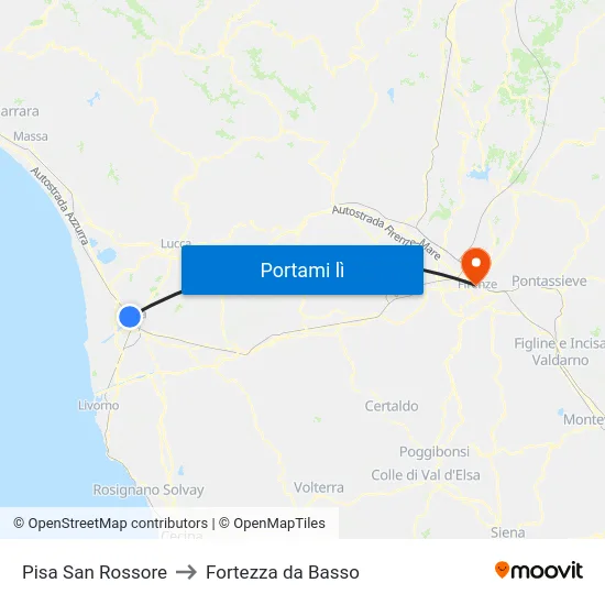 Pisa San Rossore to Fortezza da Basso map