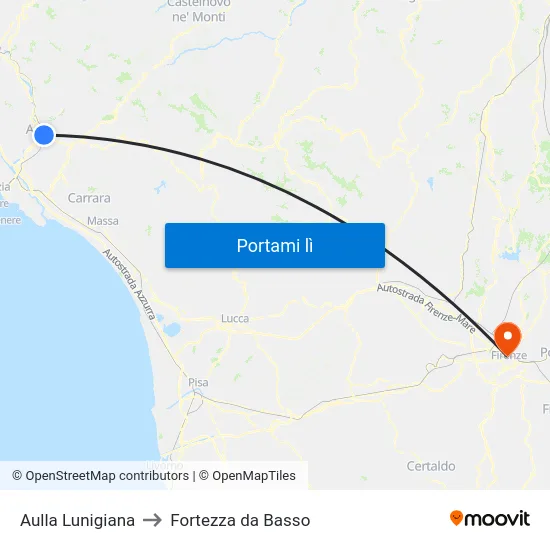 Aulla Lunigiana to Fortezza da Basso map