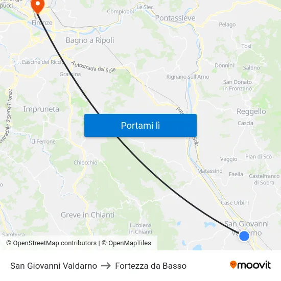 San Giovanni Valdarno to Fortezza da Basso map